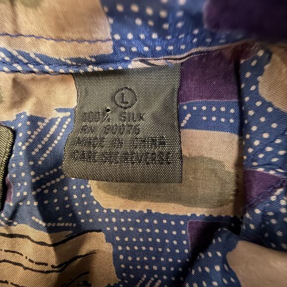 Robert Stock Silk Short Sleeve Button Front Shirt Blue Abstract One Size - Picture 5 of 5